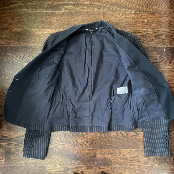 Tara Jarmon Navy Pinstripe Short Blazer-Size 36 (US 4) - Picture 9 of 9